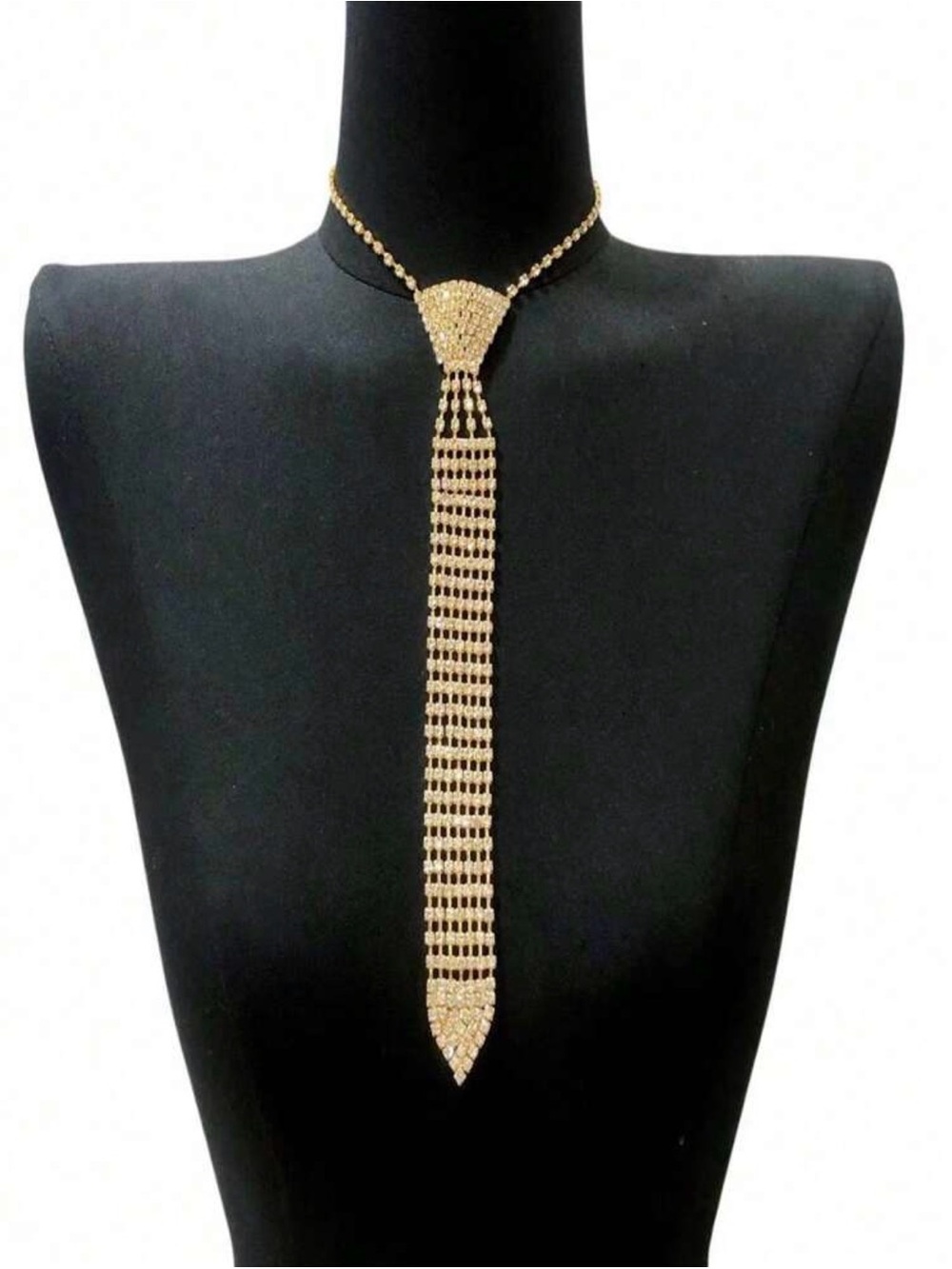 Gold Rhinestone Tassel Lariat Necklace